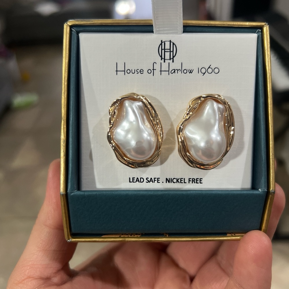 House of Harlow 1960 Gold and Pearl Earrings